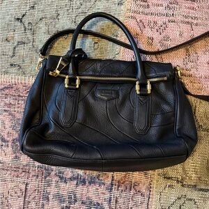 Black Leather Satchel with Gold Hardware - Unknown Brand